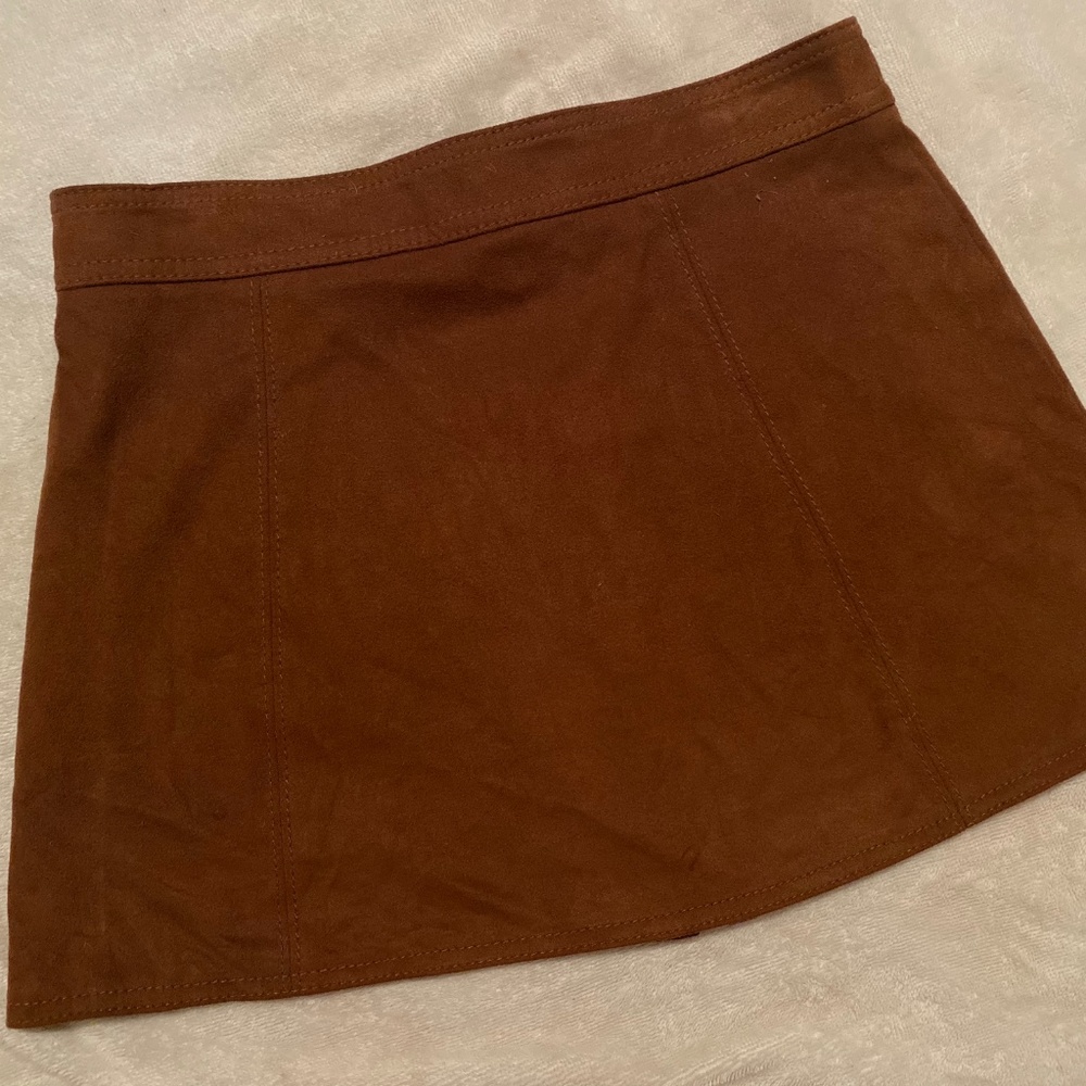 Faux Suede Full Zipper Panel Stretch Mini Skirt - Picture 5 of 7